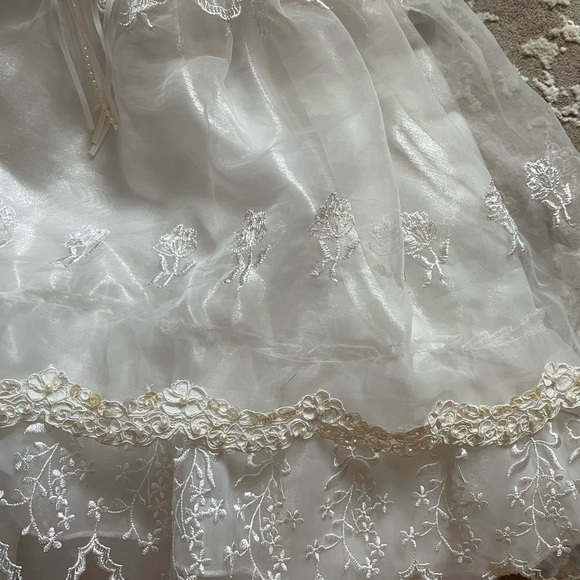 vintage baby girls white christening baptism dress with cap sleeves - Picture 3 of 11